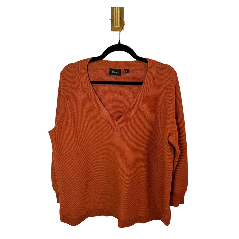 Cyrus Burnt Orange Fall Sweater Cozycore Ribbed Knit Pullover Relaxed Fit 1X